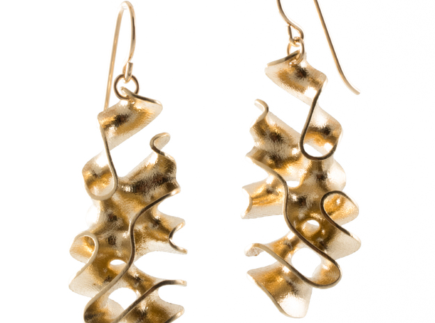 Porifera - ribbon earrings in Natural Brass