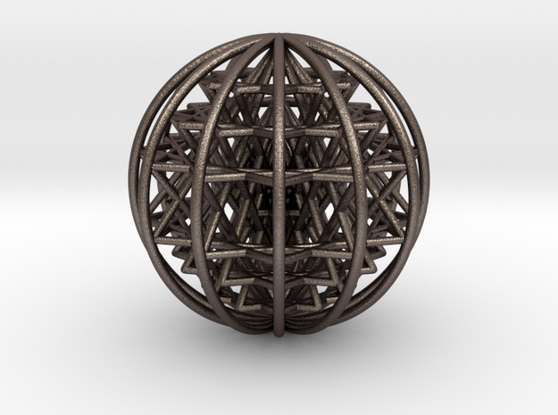 3D Sri Yantra 12 Sided Symmetrical Sphere 3"  in Polished Bronzed-Silver Steel