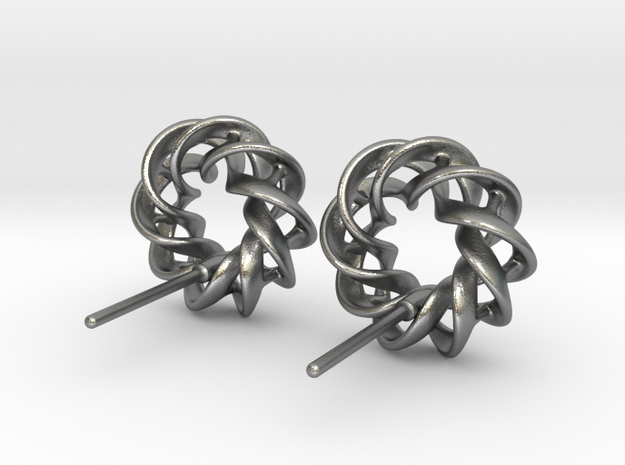 Torus Ribbon Stud Earrings in Cast Metals in Natural Silver