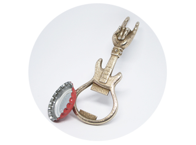 Horn Hand Guitar Bottle Opener in Polished Bronzed-Silver Steel