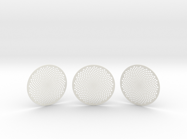 3 Fibonacci Coasters in White Natural Versatile Plastic