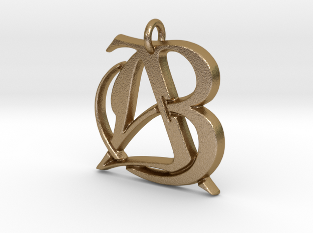 Monogram Initials AB Pendant  in Polished Gold Steel