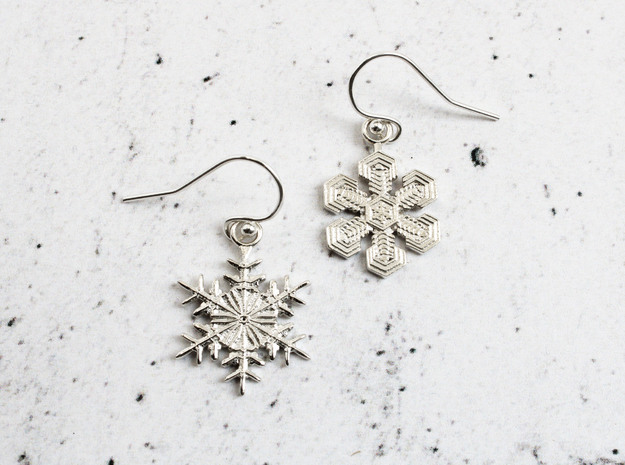 Snowflake Earrings  in Natural Silver