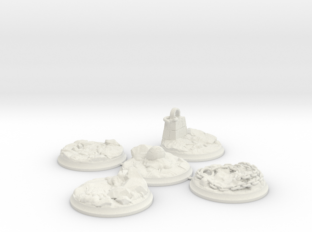 Set of five 40 mm Bases for my "Lava World" series in White Premium Versatile Plastic