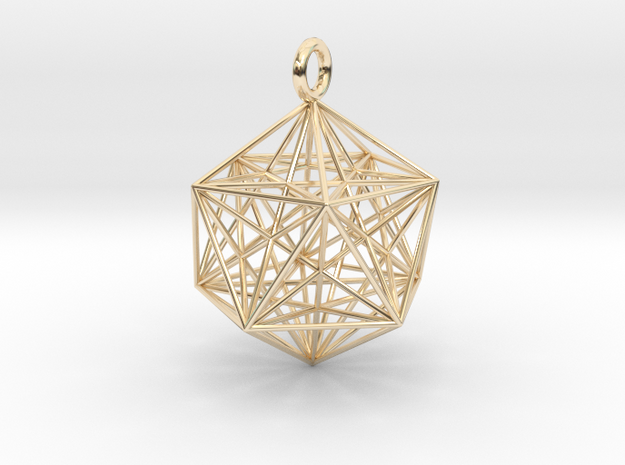 Icosahedron with inner Stellated Dodecahedron 30mm in 14k Gold Plated Brass