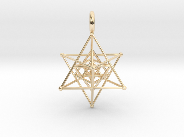 Tripple Star Tetrahedron 27mm in 14k Gold Plated Brass