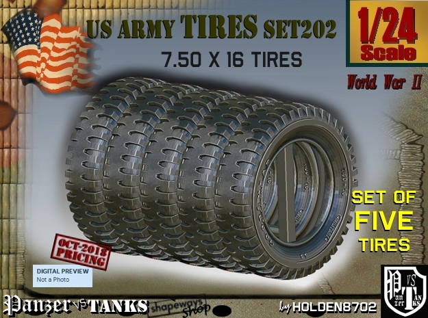 1/24 Tire 750x16 Set202 in Smooth Fine Detail Plastic