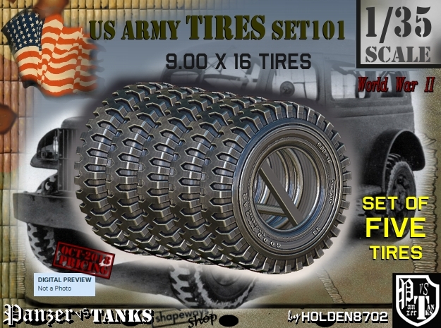 1/35 900x16 tire Set101 in Smooth Fine Detail Plastic