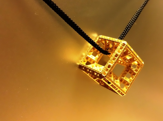 Fractal Hypercube Pendant in Polished Gold Steel