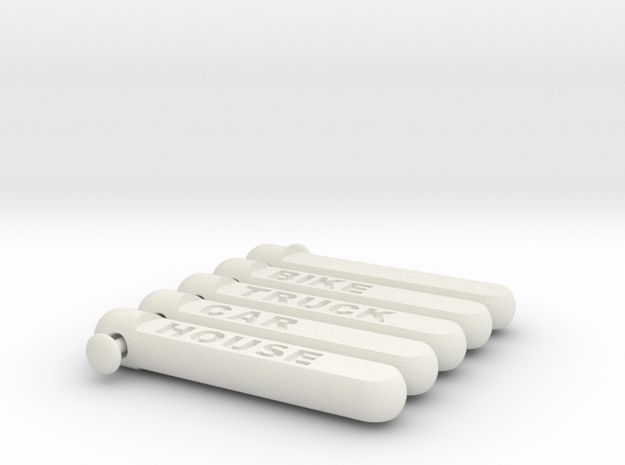 keychain tag cylindricalish short set 2 in White Natural Versatile Plastic