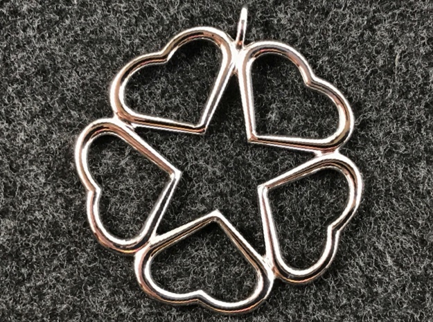 Hearts Hidden Pentacle pendant  in Rhodium Plated Brass