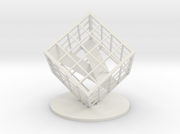 Customizable Name Plate trapped in a Lattice Cube in White Natural Versatile Plastic