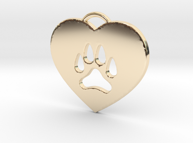 Heart Paw Pendant. in 14k Gold Plated Brass
