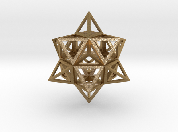 Wireframe Stellated Vector Equilibrium 3"  in Polished Gold Steel