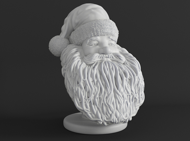 Santa Claus Bust Sculpture in White Natural Versatile Plastic
