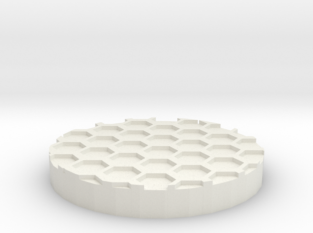 Hex Grid 1" Circular Miniature Base Plate in White Natural Versatile Plastic
