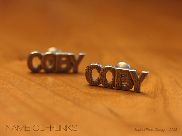 Custom Name Cufflinks - Coby in Polished Bronzed Silver Steel