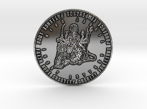Coin of 9 Virtues Maha Durga in Antique Silver