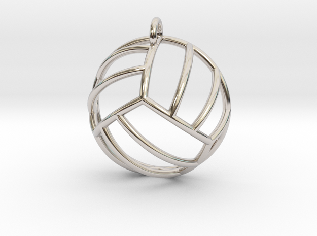 Volleyball Pendant (Hemisphere) in Rhodium Plated Brass