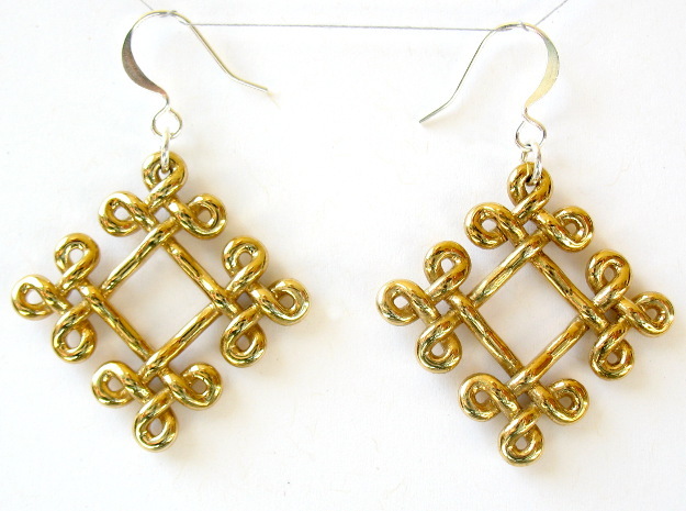 Fractal Celtic knot earrings in Polished Brass