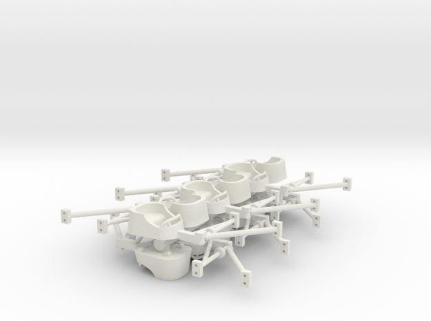 Whip tubs Ho scale with attachment arms and detail in White Natural Versatile Plastic
