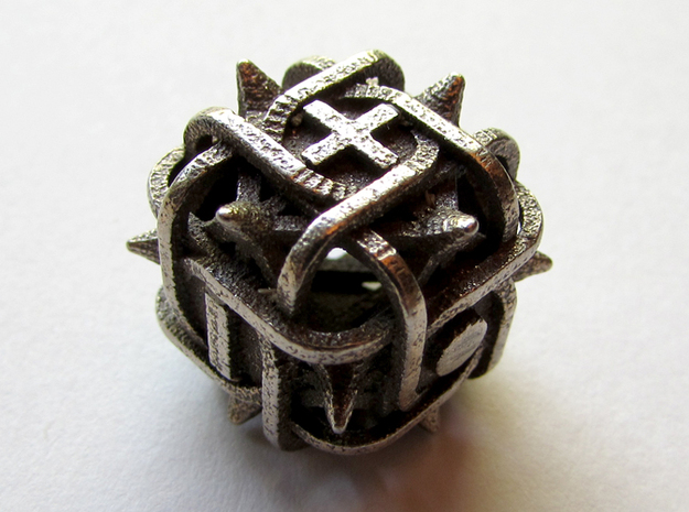 Fudge Thorn d6 in Polished Bronzed Silver Steel
