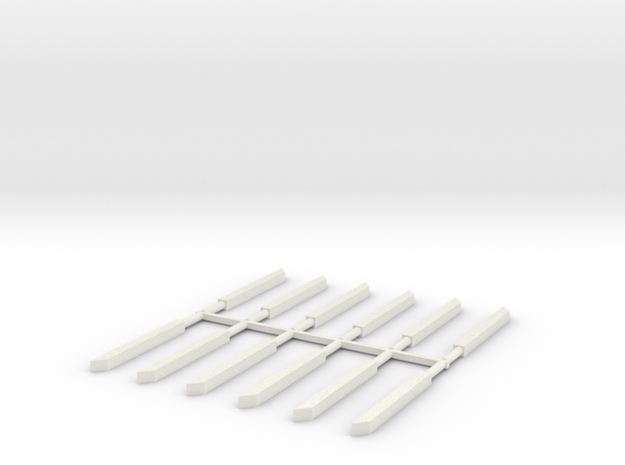 Wood Rail Fence - 12-Posts in White Natural Versatile Plastic: 1:87 - HO