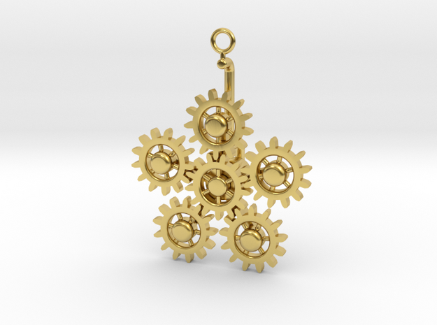 Planetary Gear Earring or pendant in Polished Brass (Interlocking Parts)