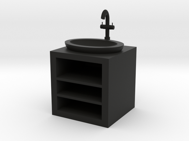 Open Fronted Modern Bathroom Sink in Black Natural Versatile Plastic: 1:12