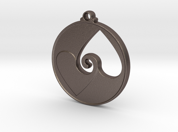 Heart Swirl Pendant in Polished Bronzed Silver Steel
