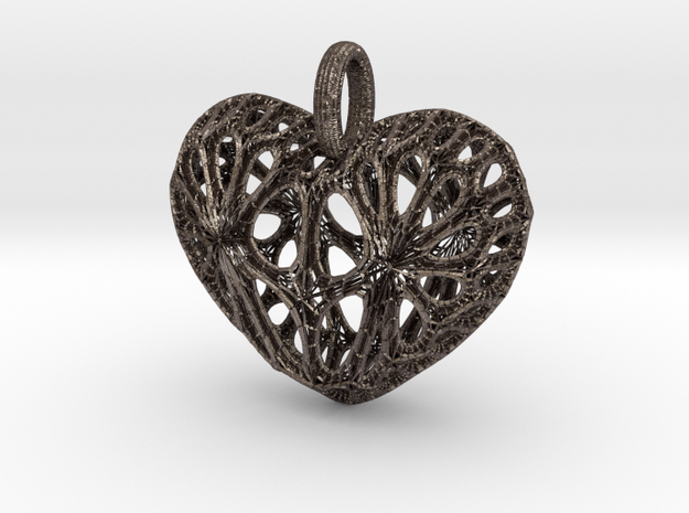 Heart Pendant in Polished Bronzed-Silver Steel