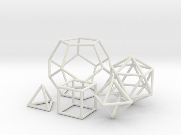 platonic solids wireframe in White Natural Versatile Plastic: Small