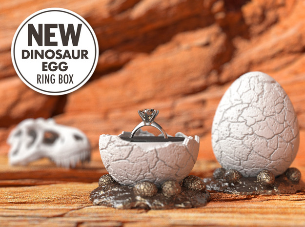 Dinosaur Egg Ring Box - Proposal Ring Box in White Processed Versatile Plastic