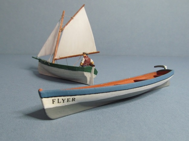 4 mm Scale Pilot Gig & Sail boat in White Natural Versatile Plastic