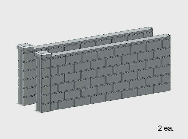 5' Block Wall - 2-Med Jointed Sections in White Natural Versatile Plastic: 1:87 - HO