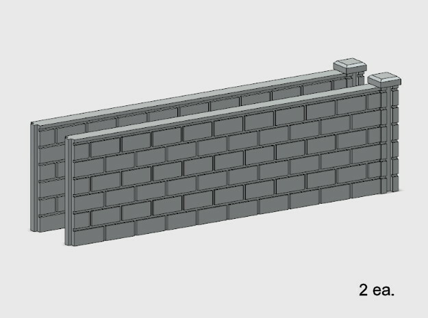 5' Block Wall - 2-Long R/S Jointed Intersections in White Natural Versatile Plastic: 1:87 - HO