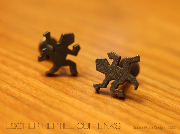 Escher Reptile Cufflinks in Polished and Bronzed Black Steel