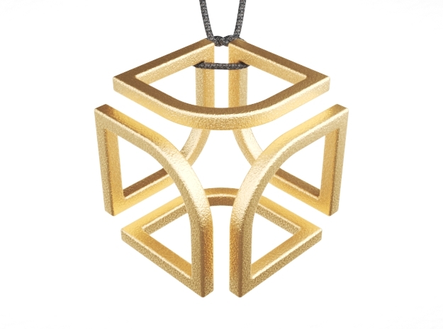 Cube Pendant Type B in Polished Gold Steel: Small