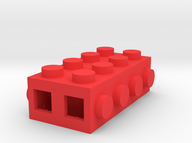 Custom LEGO-inspired brick 4x2 in Red Processed Versatile Plastic