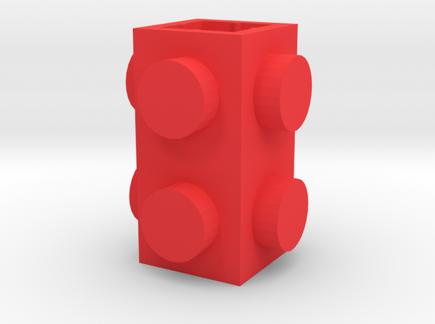 Custom brick 1x1x2 for LEGO in Red Processed Versatile Plastic
