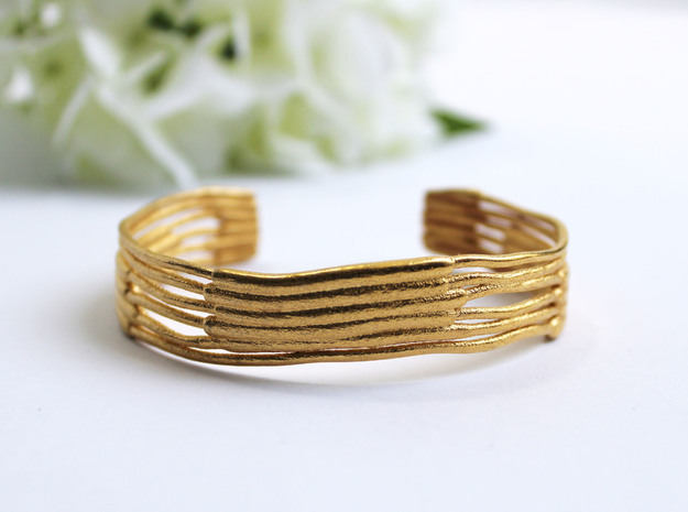 Chloroplast Thylakoid Cuff Bracelet in Polished Gold Steel: Small