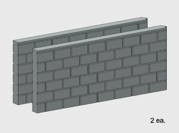 Block Wall - Butt Wall - M2 in White Natural Versatile Plastic: 1:87 - HO