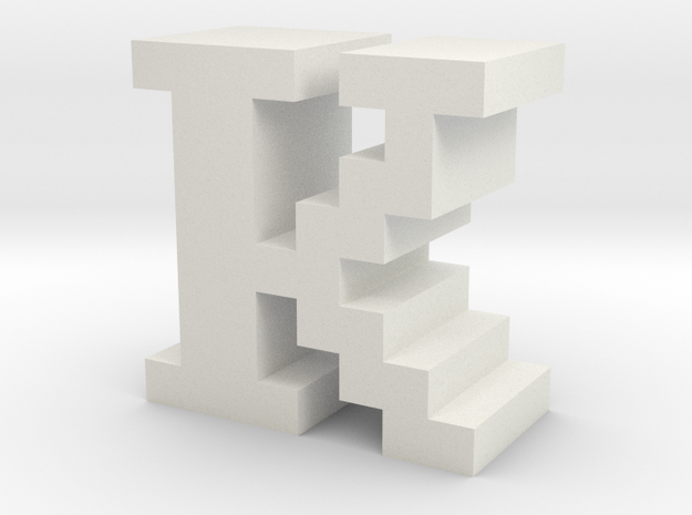 "K" inch size NES style pixel art font block in White Natural Versatile Plastic