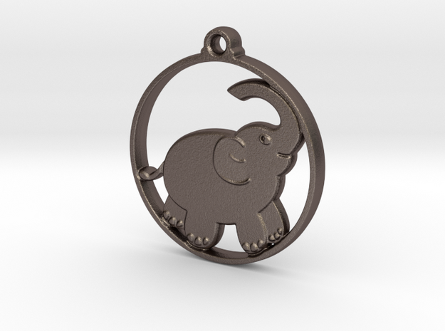 Baby Elephant Pendant in Polished Bronzed-Silver Steel