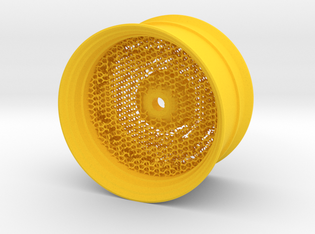 RC Car Rim 1:14 Hexagonal Grid 04 in Yellow Processed Versatile Plastic
