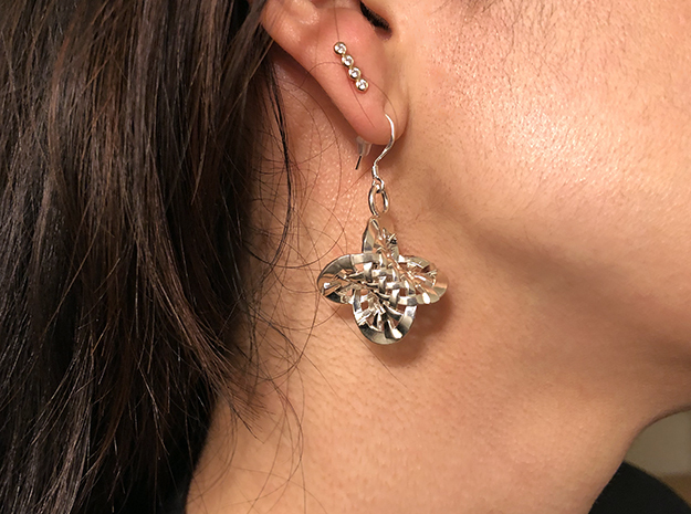 Woven Hopf fibration earrings in Fine Detail Polished Silver
