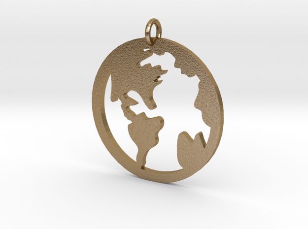 Globe - Necklace Pendant in Polished Gold Steel