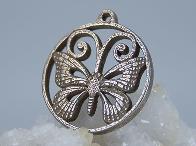 Monarch Butterfly Pendant in Polished Bronzed-Silver Steel