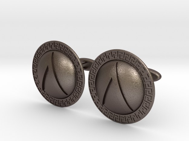 Spartan Shield Cufflinks in Polished Bronzed-Silver Steel