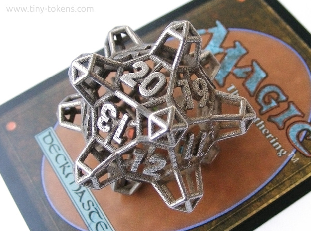 Crystal Lattice Dice, D20 - Spindown Life Counter  in Polished Bronzed-Silver Steel